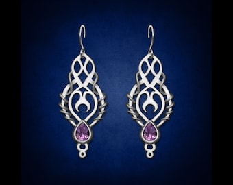 Swirly Moon Shrine Sterling Silver Earrings with Amethyst