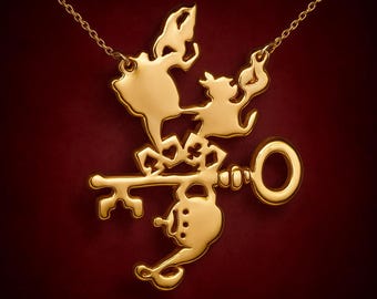 Pingente de ouro Alice no País das Maravilhas: personagens esculpidos à mão