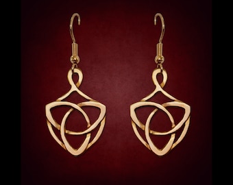 Trinity Shield Earrings: Gold Celtic Knot, Spiritual Protection