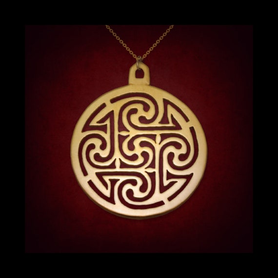 Gold Plated Four Winds Compass Pendant: Sacred Geometry Charm