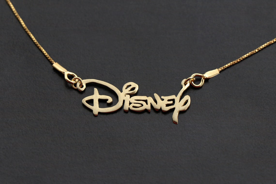 Walt Disney Gold Necklace Disney Charm Disney Logo Disney Etsy