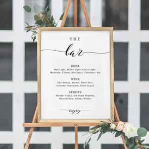 The Bar Sign, Bar Menu Sign, Wedding Bar Sign, Wedding Sign, Wedding Bar Menu Printable, Drink Menu, TEMPLETT, calligraphy SPP007bm image 1