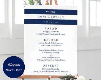 Navy Wedding Menu Sign Template, Printable Wedding Menu Board, DIY Wedding Menu Poster, Wedding Sign, TEMPLETT PDF Jpeg Downlaod #SPP035ms