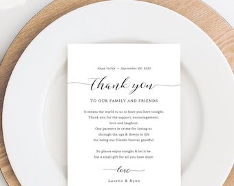 Wedding Thank You Note, Thank You Card, Thank You Letter, In Lieu of Favor Card, Place Setting Thank You Templett Instant Downlaod #SPP007ty