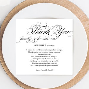 Wedding Thank You Note, Thank You Card, Thank You Letter, In Lieu of Favor Card, Place Setting Thank You, TEMPLETT PDF Jpeg SPP014ty image 1