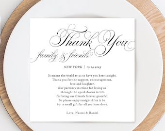 Wedding Thank You Note, Thank You Card, Thank You Letter, In Lieu of Favor Card, Place Setting Thank You, TEMPLETT PDF Jpeg #SPP014ty