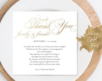 Gold Wedding Thank You Note, Thank You Card, Thank You Letter, In Lieu of Favor Card, Place Setting Card, TEMPLETT PDF Jpeg #SPP018ty