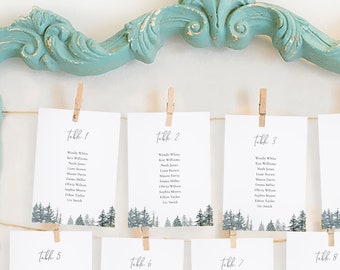 Evergreen Forest Wedding Seating Chart Printables, Seating Card Templates, Seating Plan Wedding Seating Cards TEMPLETT PDF Jpeg #SPP077sc