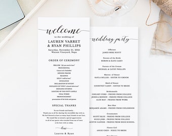 Wedding Program Template, Printable Wedding Program, Ceremony Printable Template, Instant Download Templett, Rustic Calligraphy #SPP007pr