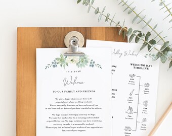 Succulents Wedding Itinerary Card template, Printable Welcome Note, Agenda, Schedule, Welcome Bag Letter, Timeline Icon, Templett #SPP062we