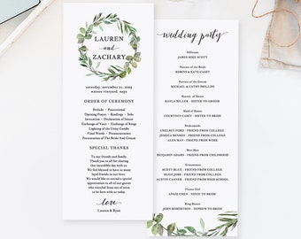 Wedding Program Template, Printable Wedding Program, Ceremony Printable, Rustic Watercolor Wreath, TEMPLETT, PDF, Jpeg Download #SPP032pg