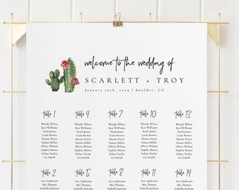 Cactus Wedding Seating Chart Template, Seating Chart Printable, Seating Board, Printable File, Templett, DIY, Desert Wedding #SPP087se