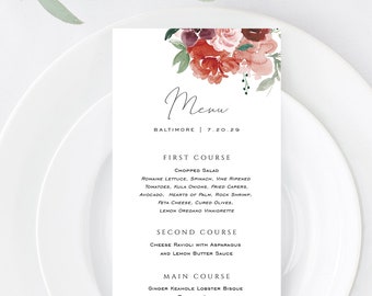 Red Botanical Dinner Menu Printable, Wedding Menu Template, Drink Menu, Wine List, TEMPLETT, Party Menu, Personalized Menu, Autumn #SPP068mn