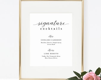 Signature Cocktails Sign Template, Printable Drink Sign, Custom Drink Menu Sign, Wedding Bar Sign, Templett, Instant Download #SPP056sc