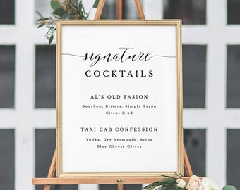 Signature Cocktails Sign Template, Printable Drink Sign, Custom Drink Menu Sign, Wedding Bar Sign, Templett, Instant Download #SPP007sc