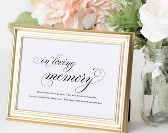 In Loving Memory Sign Template, Printable In Memory Sign, Wedding Sign, Memorial Table Sign, TEMPLETT PDF Jpeg Download #SPP014lm