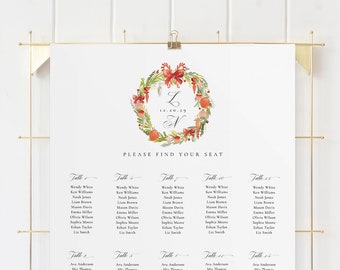 Christmas Wreath Wedding Seating Chart Template, Seating Chart Printable, Seating Board, Templett, Xmas Party Seating #SPP076Pse