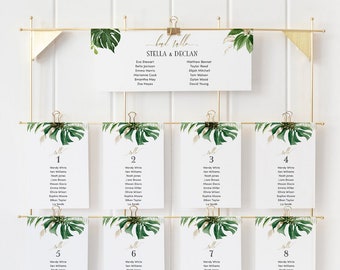 Hawaiian Leaf Wedding Seating Chart Printables, Seating Card Templates, Seating Plan Wedding Seating Cards, TEMPLETT PDF Jpegd #SPP067sc