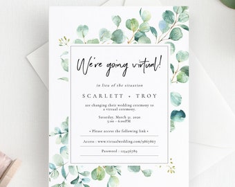 Eucalyptus Virtual Wedding Party Invitation Template, New Wedding Plan Announcement, DIY Wedding Cards, TEMPLETT, PDF, Jpeg #SPP085vwi