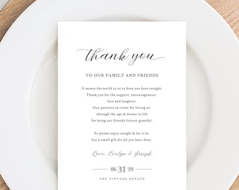 Wedding Thank You Note, Thank You Card, Thank You Letter, In Lieu of Favor Card, Place Setting Thank You Templett, Minimalist #SPP056ty