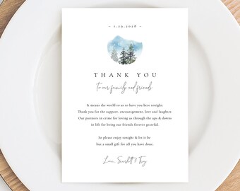 Evergreen Forest Wedding Thank You Note, Thank You Card, Thank You Letter, In Lieu of Favor Card, Place Setting Thank You Templett #SPP077ty