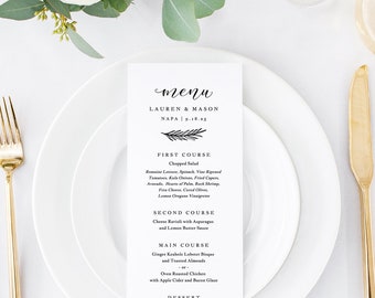 Menu Card Template, Printable Wedding Menu, Dinner Party Menu, DIY Menu Card, TEMPLETT PDF Jpeg Download, Rustic Calligraphy #SPP031mn