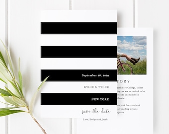 Printable Save-the-Date Template, Save the Date Invitation, DIY Wedding Card, Engagement Invite, TEMPLETT PDF Jpeg, Black Stripe #SPP034sd