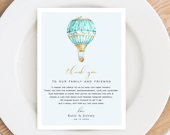 Air Balloon Wedding Thank You Note, Thank You Card, Thank You Letter, In Lieu of Favor Card, Place Setting Thank You Templett #SPP086ty