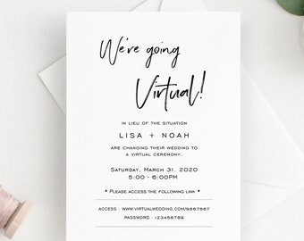 We're Going Virtual Card, Virtual Wedding Party Announcement Template, New Wedding Plan Announcement, TEMPLETT, PDF, Jpeg #SPP048vwi