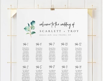 Eucalyptus Wedding Seating Chart Template, Seating Chart Printable, Seating Board, Printable File, Templett, DIY, Watercolor #SPP085se