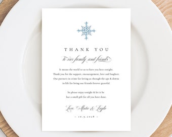 Snowflake Wedding Thank You Note, Thank You Card, Thank You Letter, In Lieu of Favor Card, Place Setting Thank You Templett #SPP078ty