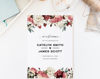 Wedding Program Book Template, Printable Wedding Program, Catholic Wedding Program, TEMPLETT PDF Jpeg Download Rustic Flower #SPP002prb