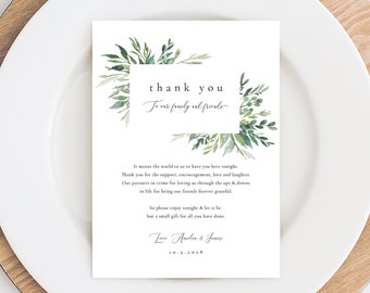 Greenery Branch Wedding Thank You Note, Thank You Card, Thank You Letter, In Lieu of Favor Card, Place Setting Thank You Templett #SPP079ty