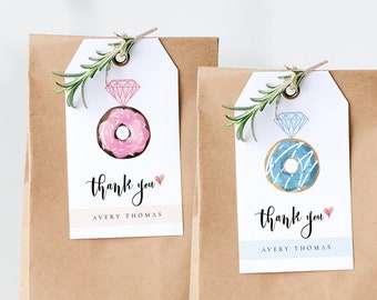 Donuts & Diamonds Thank you Template, Wedding Welcome Bag Tag, Gift Tags, Printable Wedding Favor Tag, Donuts Party, TEMPLETT #SPP070dtt