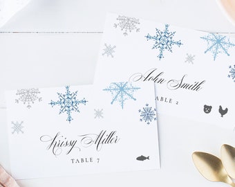 Snowflake Wedding Place Card Printable, Place Card Template, Meal Choice Selection, Name, Seating, Templett, Frozen Wedding #SPP078pc