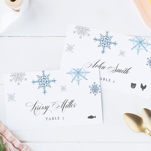 Snowflake Wedding Place Card Printable, Place Card Template, Meal ...