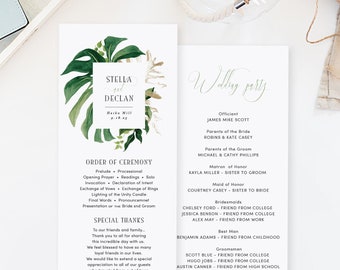 Hawaiian Leaf Wedding Program Template, Printable Wedding Program, Ceremony Printable Template, Aloha Monstera, TEMPLETT PDF Jpeg #SPP067pr