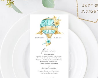 Air Balloon Dinner Party Menu Printable, Wedding Menu Template, Drink Menu, Wine List, TEMPLETT, Party Menu, Personalized Menu #SPP086mn