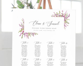 Purple Flower Wedding Seating Chart Template, Seating Chart Printable, Seating Board, Templett, Lavender, Wisteria, Vineyard #SPP074se