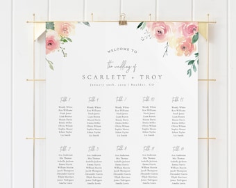 Blush Floral Wedding Seating Chart Template, Seating Chart Printable, Seating Board, Templett, Spring Flower Wedding, Pink Yellow #SPP081se