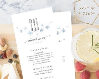 Snowflake Dinner Menu Printable, Wedding Menu Template, Drink Menu, Wine List, TEMPLETT, Party Menu, Personalized Menu #SPP078mn