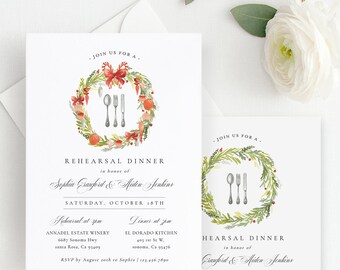 Christmas Wedding Rehearsal Dinner Invitation Template, Printable Rehearsal Dinner Invite, TEMPLETT PDF Jpeg Download, Xmas #SPP076rd