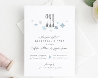 Snowflake Wedding Rehearsal Dinner Invitation Template, Printable Rehearsal Dinner Invite, TEMPLETT PDF Jpeg Download, Winter #SPP078rd