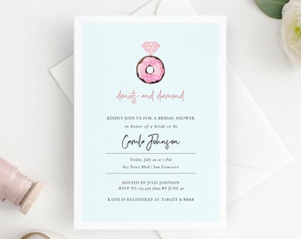 Donuts and Diamonds Bridal Shower Invitation, Bridal Shower Template, Printable Couples Wedding Shower Invite, Brunch TEMPLETT #SPP070ddsw