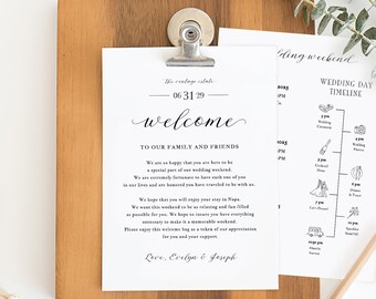 Wedding Itinerary Card, Welcome Note, Printable Wedding Itinerary, Agenda, Schedule, Welcome Bag Letter, Timeline Icon, Templett #SPP056we