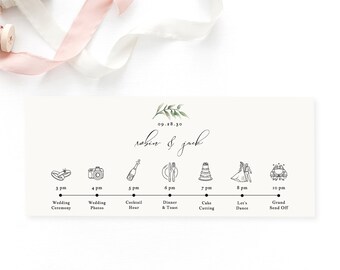 Greenery Wedding Timeline Card, Ordre des événements, Icon Timeline, Wedding Big Day Schedule Agenda, TEMPLETT PDF Jpeg Télécharger #spp011wtc