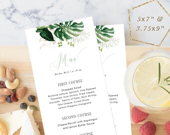 Hawaiian Leaf Dinner Menu Printable, Wedding Menu Template, Drink Menu, Wine List, TEMPLETT, Party Menu Personalized Menu Monstera #SPP067mn