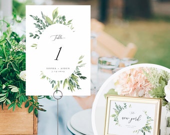 Greenery Branch Table Numbers Template, Wedding Table Number Printable, Rustic Wedding, DIY, TEMPLETT, PDF Jpeg Download #SPP079tn