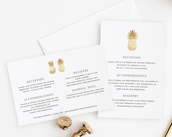 Gold Pineapple Wedding Enclosure Card Template, Printable Details Card, Information card, Wedding Enclosure, TEMPLETT, Aloha #SPP089wd