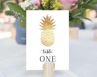 Gold Pineapple Table Numbers Template, Wedding Table Number Printable, Rustic Wedding, DIY, TEMPLETT, PDF Jpeg Download, Hawaiian #SPP089tn